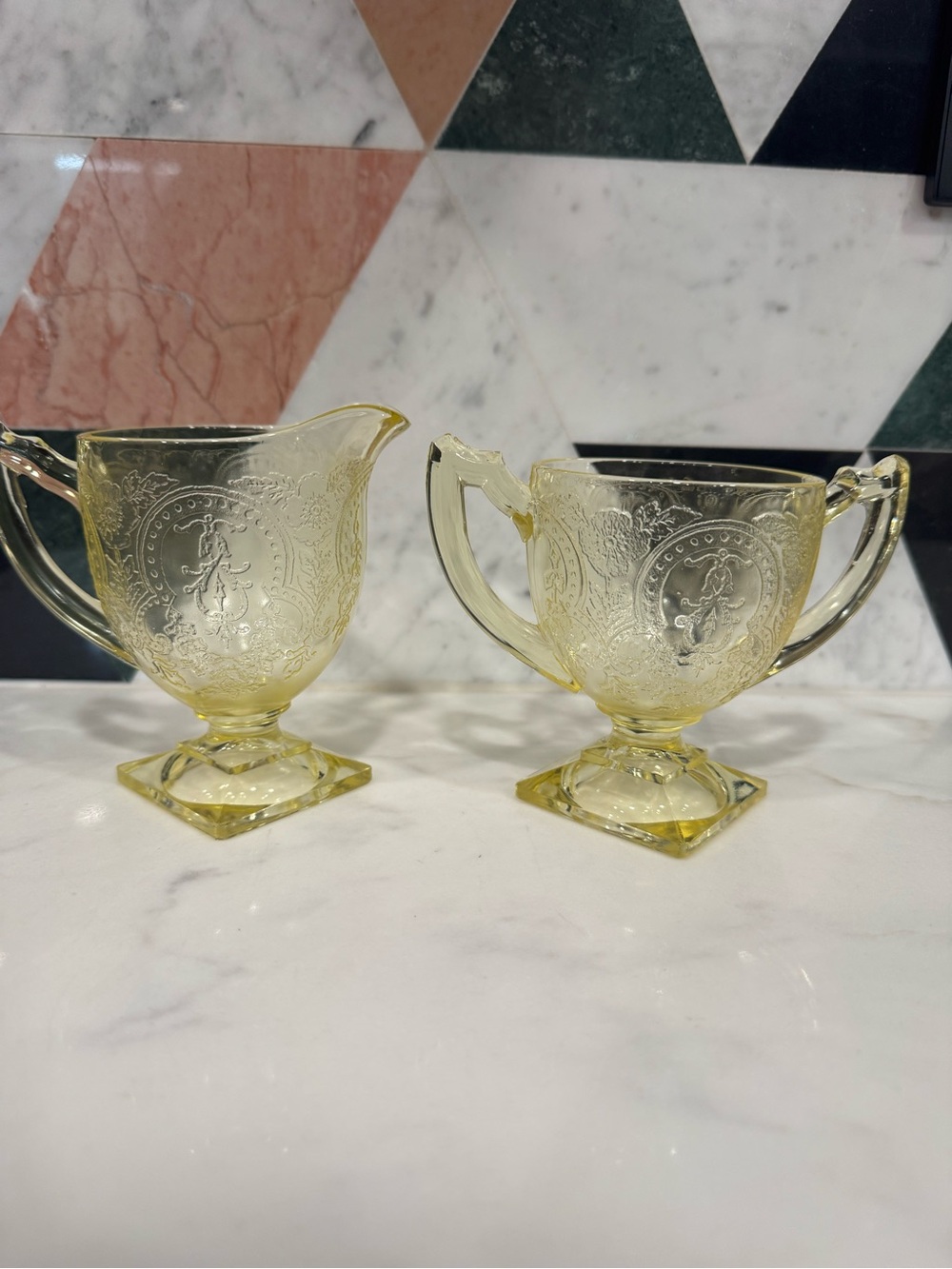Vintage Indiana Yellow Depression Glass Creamer and Sugar Set